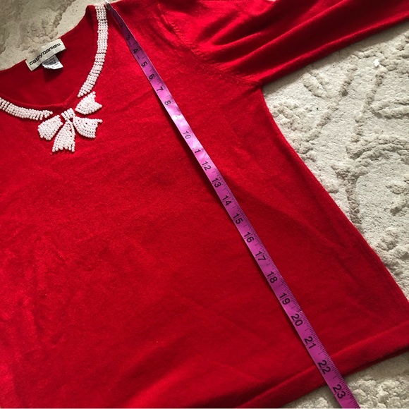 Vintage Cathy Daniels Beaded Bow Detail Lightweight Sweater, Red Size Small - Picture 6 of 7